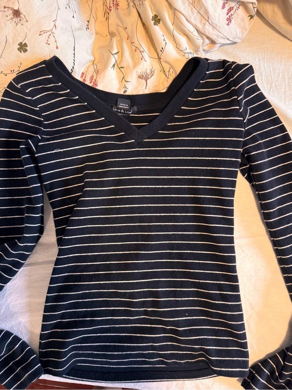 Love & Liberty black and white Stripe V-Neck Sweater